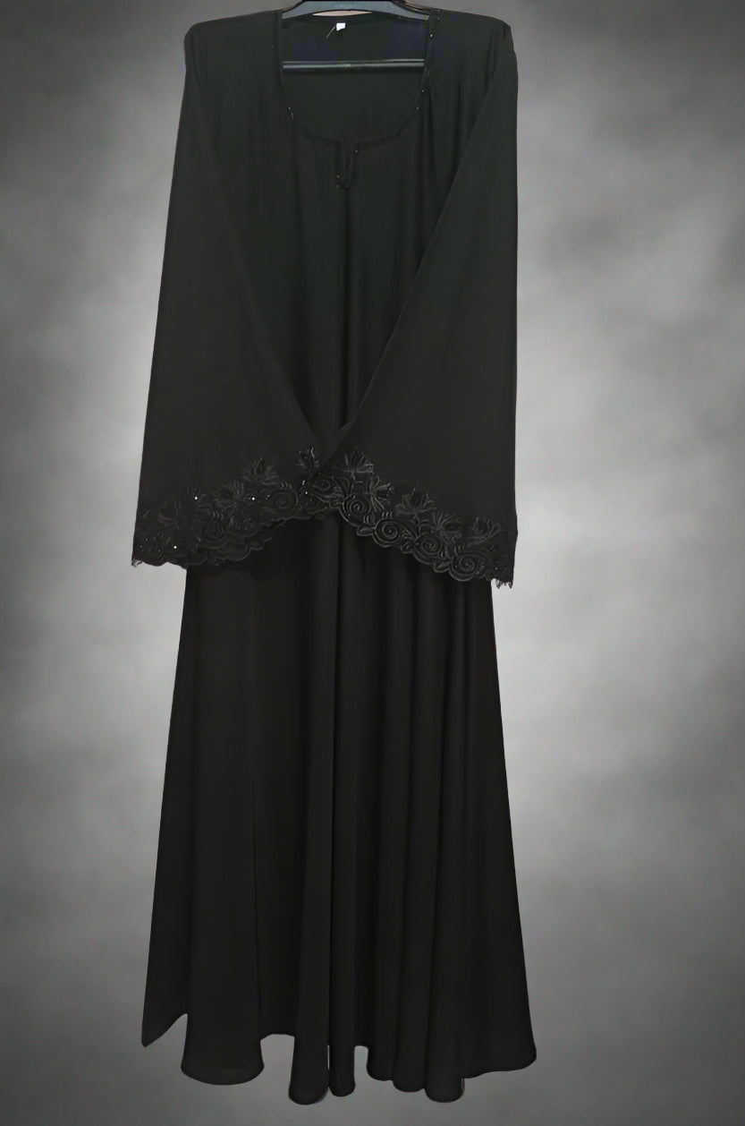 Nida Fabric Abaya – With Heavy Cutwork Sleeves